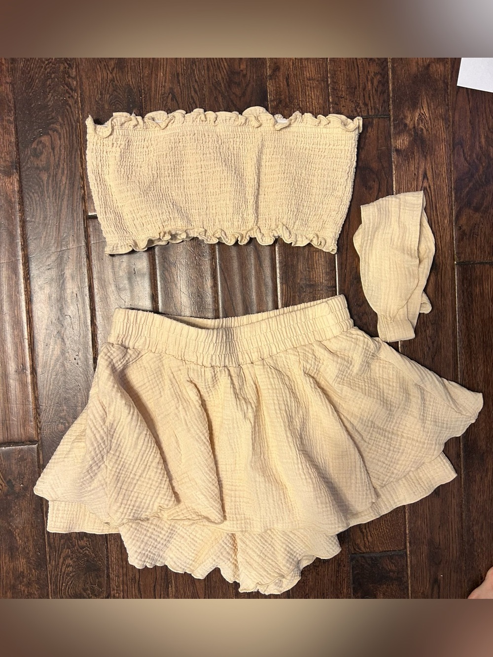SHEIN Cream Smocked Tube Top & Flowy Skirt Set